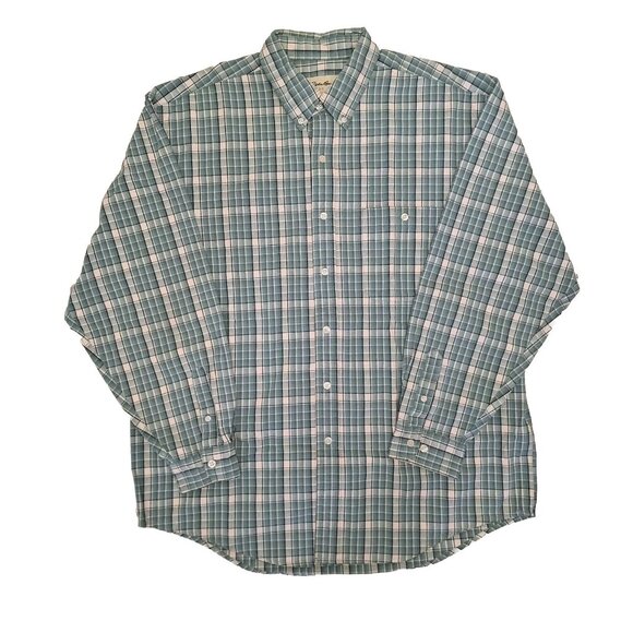MEN'S EDDIE BAUER CASUAL BUTTON DOWN SHIRT GREEN PLAID SIZE L REGULAR - Picture 1 of 6